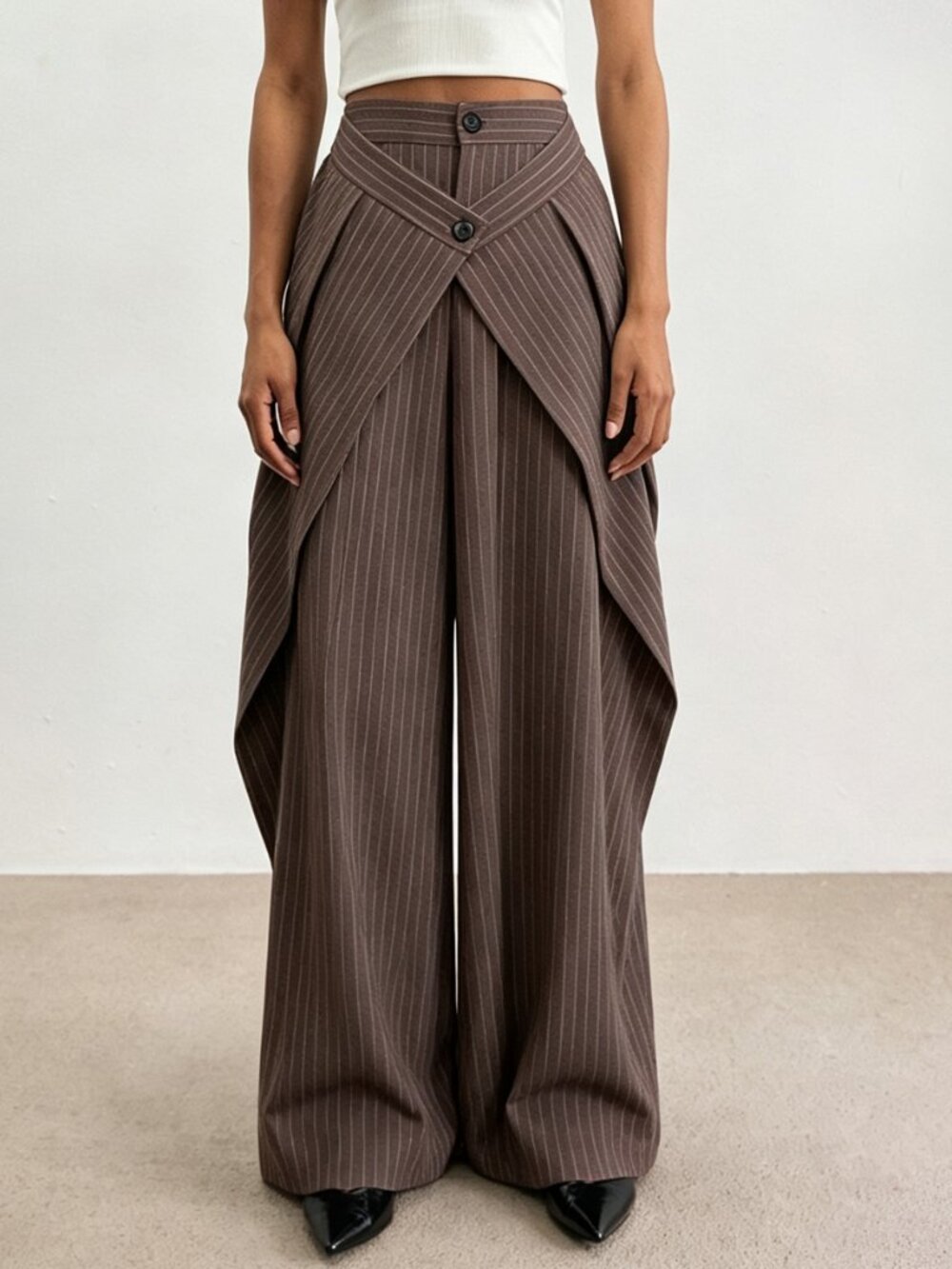 Brown Casual Women's Striped Long Pants - Picture 4 of 4